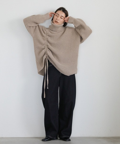 セール】シャーリングデザインタートルニット（ニット/セーター