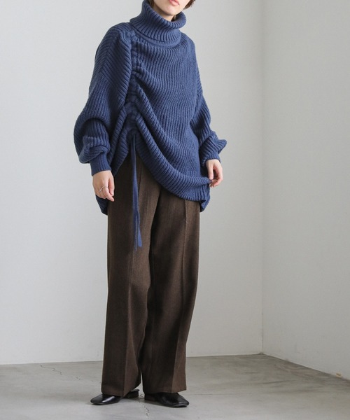 セール】シャーリングデザインタートルニット（ニット/セーター