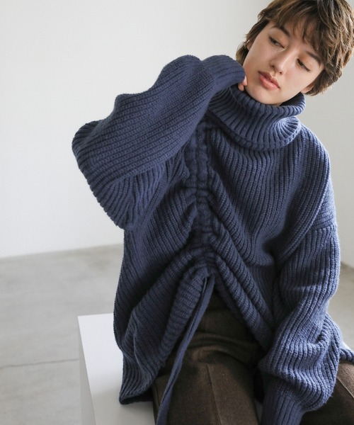 セール】シャーリングデザインタートルニット（ニット/セーター
