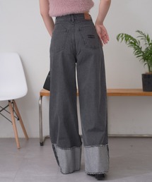 折り返しワイドデニムパンツ
