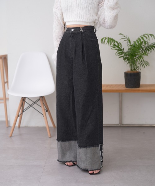 折り返しワイドデニムパンツ（デニムパンツ）｜Chico（チコ）の