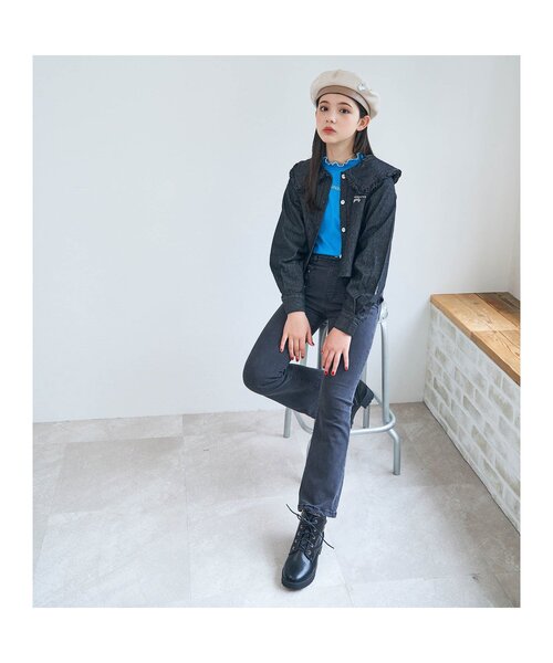 algy（アルジー）の「フリル衿デニムシャツ（シャツ/ブラウス・キッズ・ブラック/ブルー・SMALL/X-SMALL/MEDIUM/XX-SMALL/XXX-SMALL）」の3枚目の写真