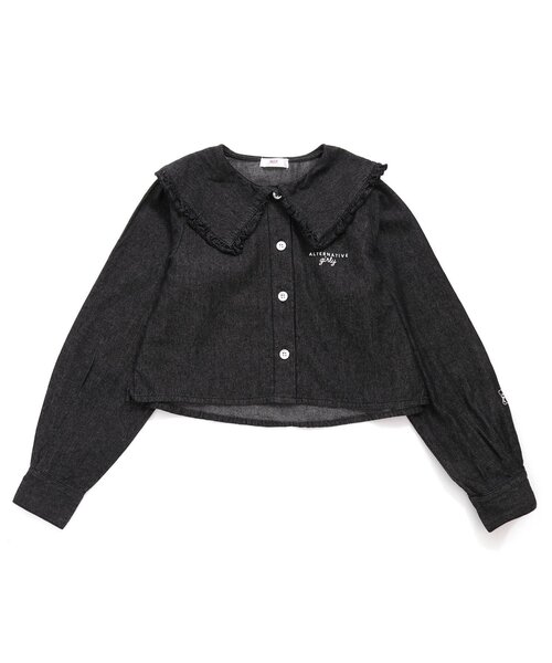 algy（アルジー）の「フリル衿デニムシャツ（シャツ/ブラウス・キッズ・ブラック/ブルー・SMALL/X-SMALL/MEDIUM/XX-SMALL/XXX-SMALL）」の6枚目の写真