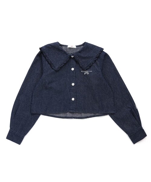 algy（アルジー）の「フリル衿デニムシャツ（シャツ/ブラウス・キッズ・ブラック/ブルー・SMALL/X-SMALL/MEDIUM/XX-SMALL/XXX-SMALL）」の8枚目の写真