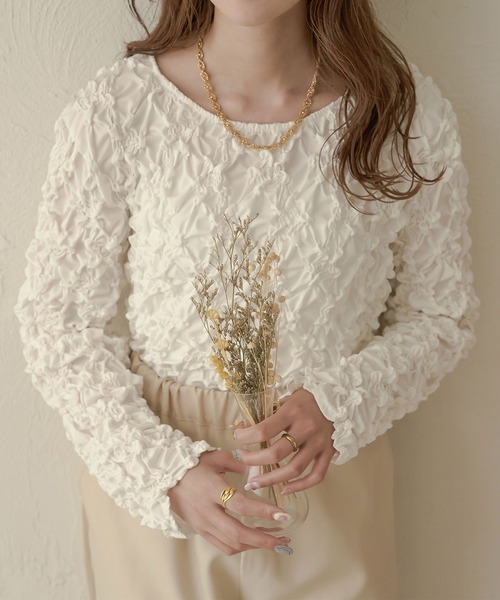 Ambre Neige(アンブルネージュ)の「ランダムシャーリングトップス/【WEB/EC限定商品】(Tシャツ/カットソー・レディース・ブラック/ベージュ/アイボリー・FREE)」の2枚目の写真