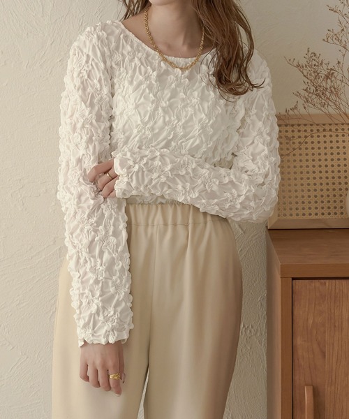 Ambre Neige(アンブルネージュ)の「ランダムシャーリングトップス/【WEB/EC限定商品】(Tシャツ/カットソー・レディース・ブラック/ベージュ/アイボリー・FREE)」の4枚目の写真