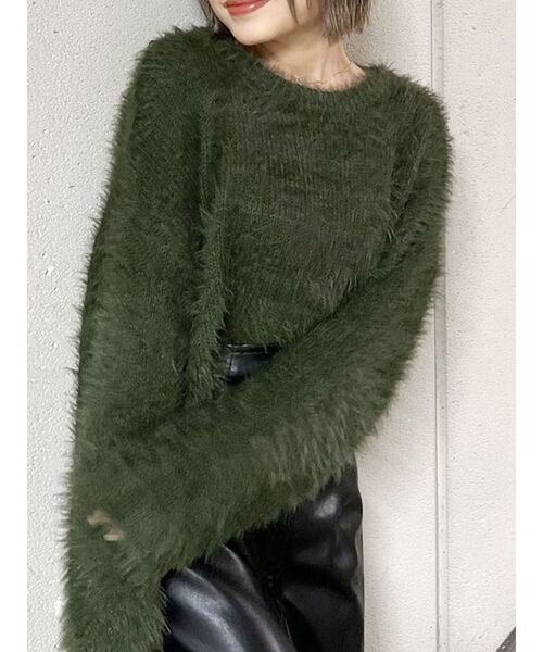 MURUA（ムルーア）の「シャギークロップドニット（ニット/セーター・レディース・カーキ/ブルー/アイボリー/オレンジ/ライトブルー/グレー/イエロー・FREE）」の4枚目の写真