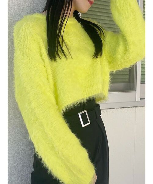 MURUA（ムルーア）の「シャギークロップドニット（ニット/セーター・レディース・カーキ/ブルー/アイボリー/オレンジ/ライトブルー/グレー/イエロー・FREE）」の7枚目の写真