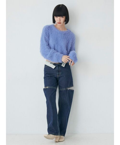 MURUA（ムルーア）の「シャギークロップドニット（ニット/セーター・レディース・カーキ/ブルー/アイボリー/オレンジ/ライトブルー/グレー/イエロー・FREE）」の17枚目の写真