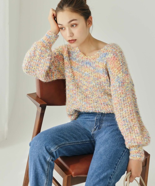 Edit Sheen(エディットシーン)の「ミックスカラーニット(ニット/セーター・レディース・ピンク/ネイビー・M)」の6枚目の写真