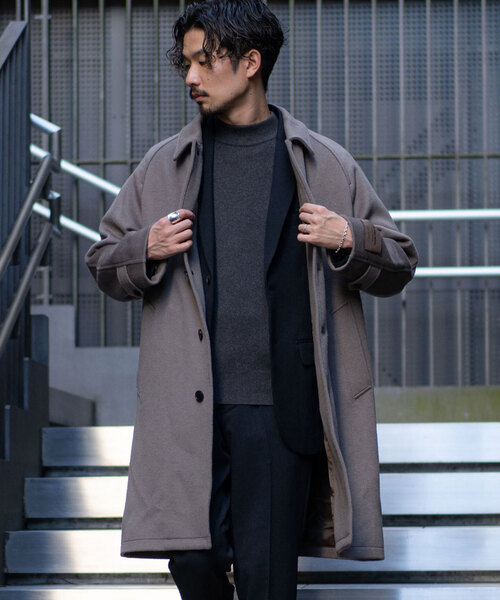 417 EDIFICE(フォーワンセブンエディフィス)の「Wool mix / ウールミックス マックコート(ステンカラーコート・メンズ・ネイビー/ベージュ/グレー・SMALL/MEDIUM/LARGE)」の6枚目の写真