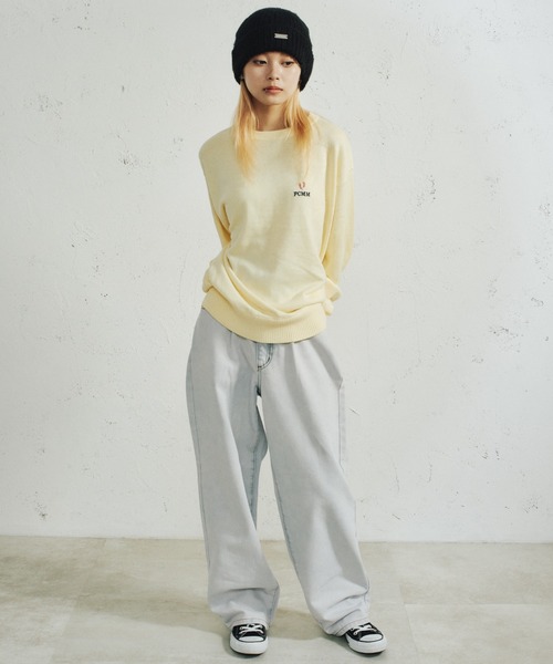 FCMM(エフシーエムエム)の「【日本限定アイテム】LEAF LOGO KNIT SWEATER/リーフロゴニットセーター(ニット/セーター・メンズ・チャコールグレー/ライトイエロー/ネイビー・LARGE/MEDIUM)」の4枚目の写真