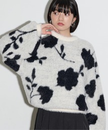 フラワージャガードフェザーニットプルオーバー