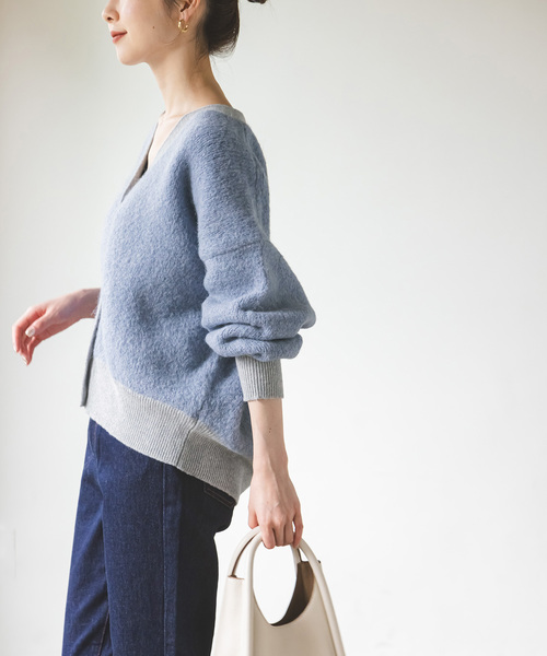 Noble（ノーブル）の「ミックスブークレーニットカーディガン（カーディガン/ボレロ・レディース・ブルー/ベージュ・FREE）」の17枚目の写真
