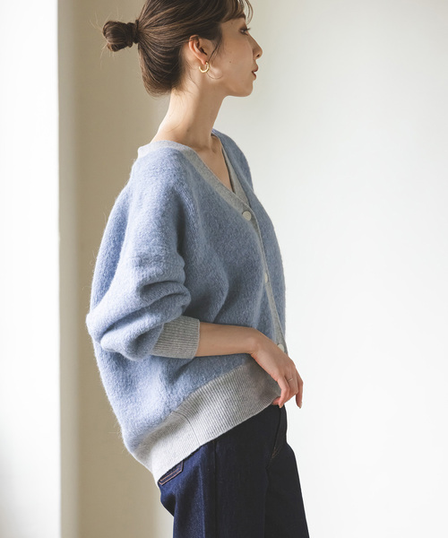 Noble（ノーブル）の「ミックスブークレーニットカーディガン（カーディガン/ボレロ・レディース・ブルー/ベージュ・FREE）」の9枚目の写真