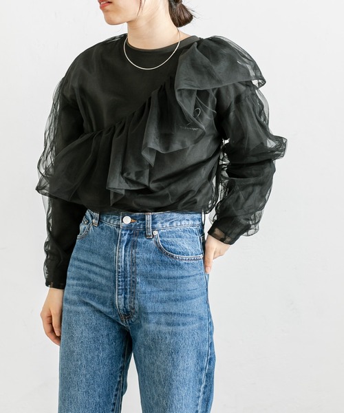 mystic（ミスティック）の「衿付チュールブラウス（シャツ/ブラウス・レディース・アイボリー/ブラック・FREE）」の14枚目の写真