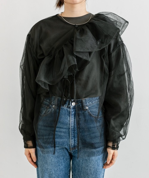 mystic（ミスティック）の「衿付チュールブラウス（シャツ/ブラウス・レディース・アイボリー/ブラック・FREE）」の18枚目の写真