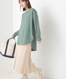 +3℃蓄熱ストレッチ裾ラウンド長袖Tシャツ