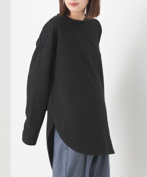 OMNES(オムネス)の「+3℃蓄熱ストレッチ裾ラウンド長袖Tシャツ(Tシャツ/カットソー・レディース・グリーン/ブラック/パープル/アイボリー/ブラウン・FREE)」の16枚目の写真