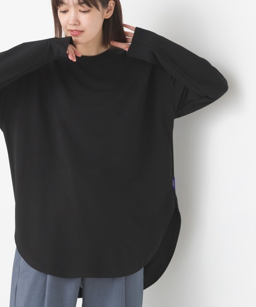 OMNES(オムネス)の「+3℃蓄熱ストレッチ裾ラウンド長袖Tシャツ(Tシャツ/カットソー・レディース・グリーン/ブラック/パープル/アイボリー/ブラウン・FREE)」の19枚目の写真