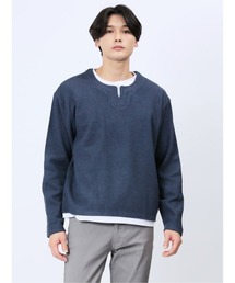 m.f.エディトリアル メンズ ダブルフェイス キーネック長袖Tシャツ