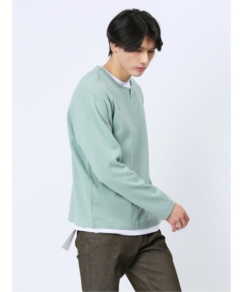 m.f.editorial（エムエフエディトリアル）の「m.f.エディトリアル メンズ ダブルフェイス キーネック長袖Tシャツ（Tシャツ/カットソー・メンズ・ネイビー/グリーン系その他・X-LARGE/MEDIUM/LARGE）」の5枚目の写真