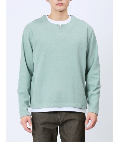 m.f.editorial（エムエフエディトリアル）の「m.f.エディトリアル メンズ ダブルフェイス キーネック長袖Tシャツ（Tシャツ/カットソー・メンズ・ネイビー/グリーン系その他・X-LARGE/MEDIUM/LARGE）」の8枚目の写真