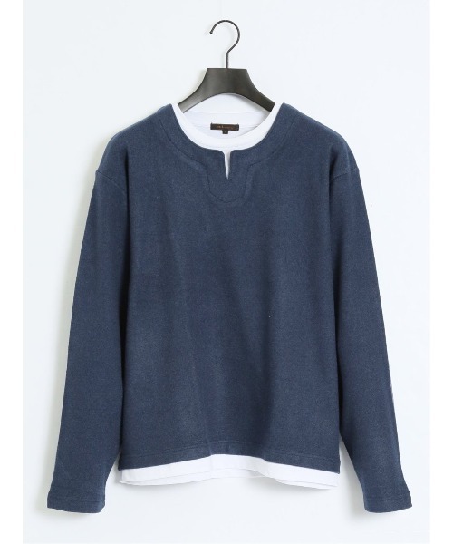 m.f.editorial（エムエフエディトリアル）の「m.f.エディトリアル メンズ ダブルフェイス キーネック長袖Tシャツ（Tシャツ/カットソー・メンズ・ネイビー/グリーン系その他・X-LARGE/MEDIUM/LARGE）」の3枚目の写真