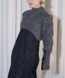 Ezick | Arm leather patch ハイネックショートニット(ニット/セーター)