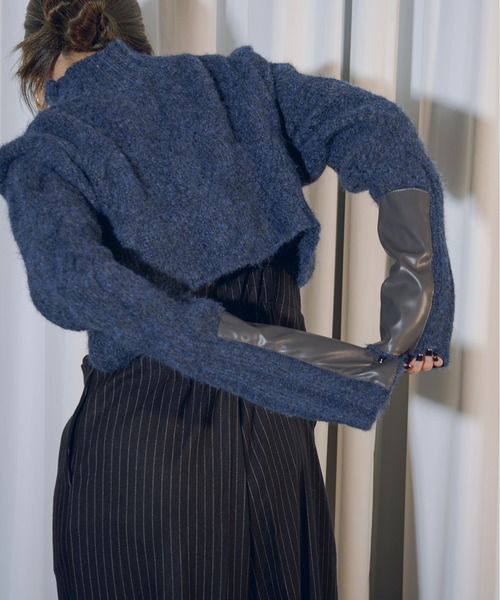 Ezick（エジック）の「Arm leather patch ハイネックショートニット（ニット/セーター・レディース・アイボリー/ネイビー/チャコールグレー・FREE）」の15枚目の写真