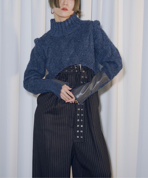 Ezick（エジック）の「Arm leather patch ハイネックショートニット（ニット/セーター・レディース・アイボリー/ネイビー/チャコールグレー・FREE）」の5枚目の写真