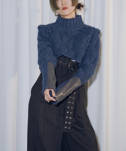 Ezick（エジック）の「Arm leather patch ハイネックショートニット（ニット/セーター・レディース・アイボリー/ネイビー/チャコールグレー・FREE）」の6枚目の写真