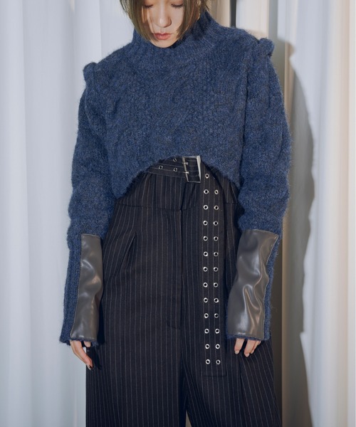 Ezick（エジック）の「Arm leather patch ハイネックショートニット（ニット/セーター・レディース・アイボリー/ネイビー/チャコールグレー・FREE）」の12枚目の写真