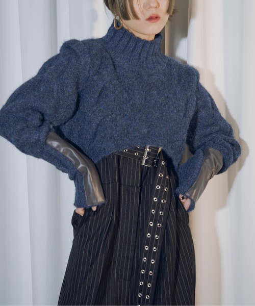 Ezick（エジック）の「Arm leather patch ハイネックショートニット（ニット/セーター・レディース・アイボリー/ネイビー/チャコールグレー・FREE）」の13枚目の写真