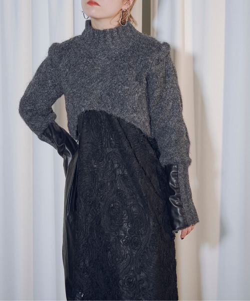 Ezick（エジック）の「Arm leather patch ハイネックショートニット（ニット/セーター・レディース・アイボリー/ネイビー/チャコールグレー・FREE）」の20枚目の写真