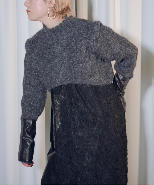 Ezick（エジック）の「Arm leather patch ハイネックショートニット（ニット/セーター・レディース・アイボリー/ネイビー/チャコールグレー・FREE）」の21枚目の写真