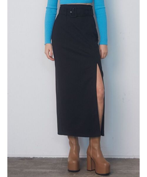 EMODA(エモダ)の「ハイウエストベルトロングスカート(スカート・レディース・ブラック/その他・SMALL/MEDIUM)」の2枚目の写真