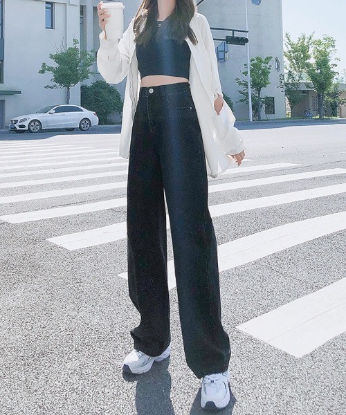 ハイウエストワイドストレートデニムパンツ（デニムパンツ