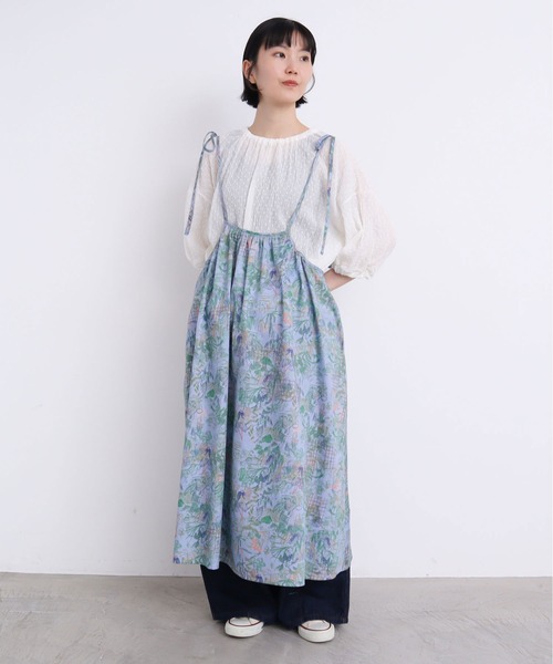 l'atelier du savon(アトリエドサボン)の「●C/温室ひみつきちプリント つりスカート(ジャンパースカート・レディース・キナリ/ブルー・FREE)」の3枚目の写真