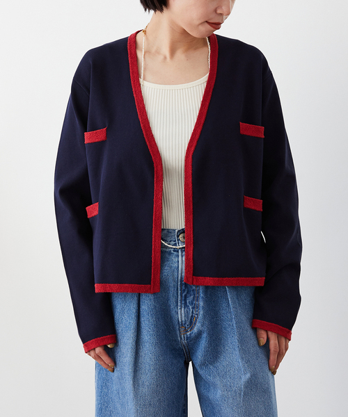 ヴェルメイユパーイエナ ニットコート　ネイビー　パイピング VERMEIL par iena（ヴェルメイユパーイエナ）の「ワッフル編み