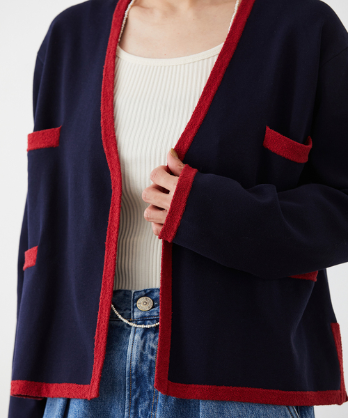 ヴェルメイユパーイエナ ニットコート　ネイビー　パイピング VERMEIL par iena（ヴェルメイユパーイエナ）の「ワッフル編み