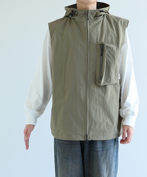 接触冷感/UVカット(UPF50＋)/撥水加工ナイロンフーディベスト