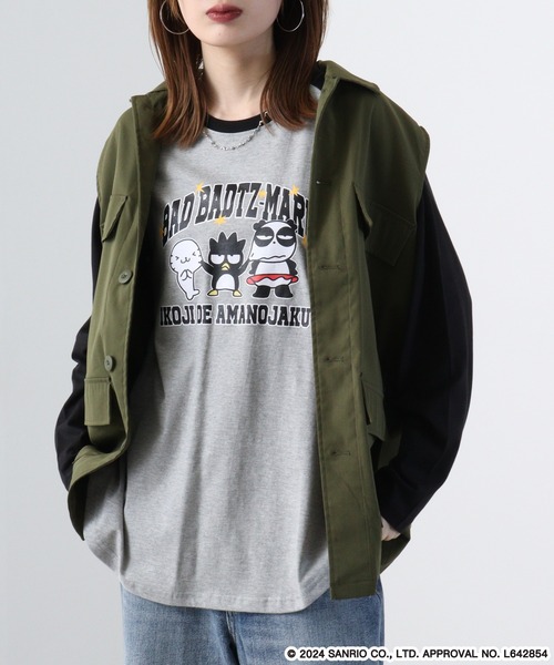 sanrio(サンリオ)の「Sanrio characters ラグラン長袖Tシャツ バッドばつ丸/クロミ(Tシャツ/カットソー・メンズ・オートミール/杢グレー/ブラック×ブラック/パープル・M/L/LL)」の5枚目の写真