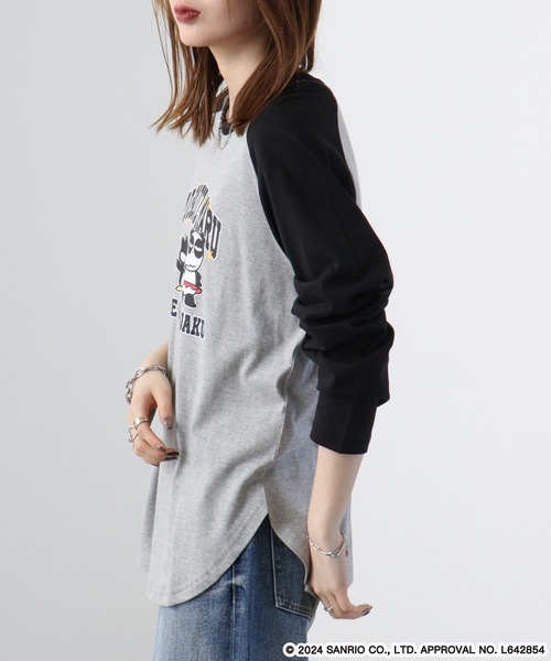 sanrio(サンリオ)の「Sanrio characters ラグラン長袖Tシャツ バッドばつ丸/クロミ(Tシャツ/カットソー・メンズ・オートミール/杢グレー/ブラック×ブラック/パープル・M/L/LL)」の9枚目の写真
