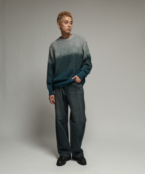 SINSS（シンス）の「Wool blend gradation knit / ウールブレンドグラデーションニット（ニット/セーター・メンズ・ホワイト/ネイビー/ブラック/グリーン/ブラウン/ブラック×グレー/ブラック×ブルー/ホワイト×ブラック/ホワイト×ブルー/レッド・SMALL/MEDIUM/LARGE/X-SMALL）」の20枚目の写真