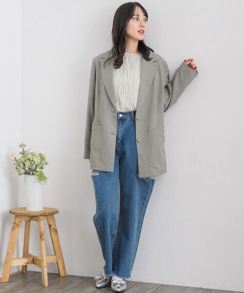 RETRO GIRL（レトロガール）の「金釦テーラードJK（テーラードジャケット・レディース・ブルー/ナチュラル/ライトグレー・FREE）」の14枚目の写真