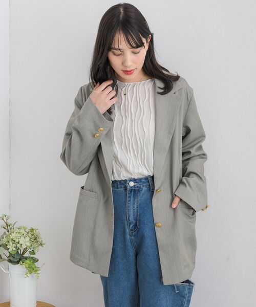 RETRO GIRL（レトロガール）の「金釦テーラードJK（テーラードジャケット・レディース・ブルー/ナチュラル/ライトグレー・FREE）」の18枚目の写真