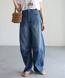 裾フリンジカーブデニムパンツ