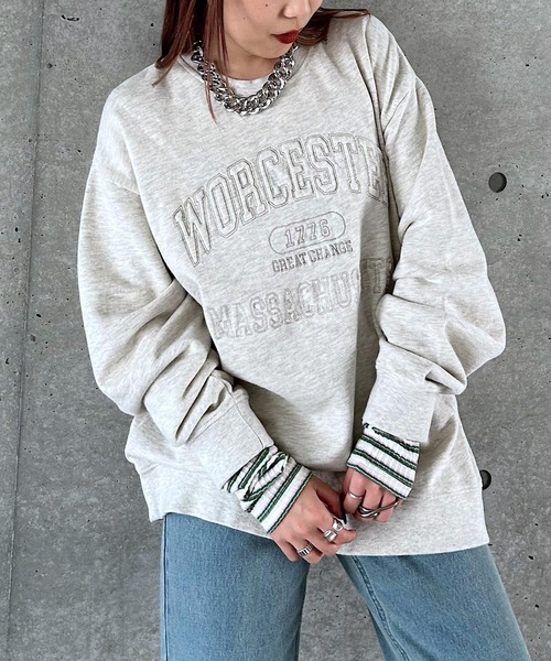 PAGEBOY（ページボーイ）の「カレッジミニウラケBIGスウェット（スウェット・レディース・コーラルピンク/スミクロ/オートミール・FREE）」の9枚目の写真