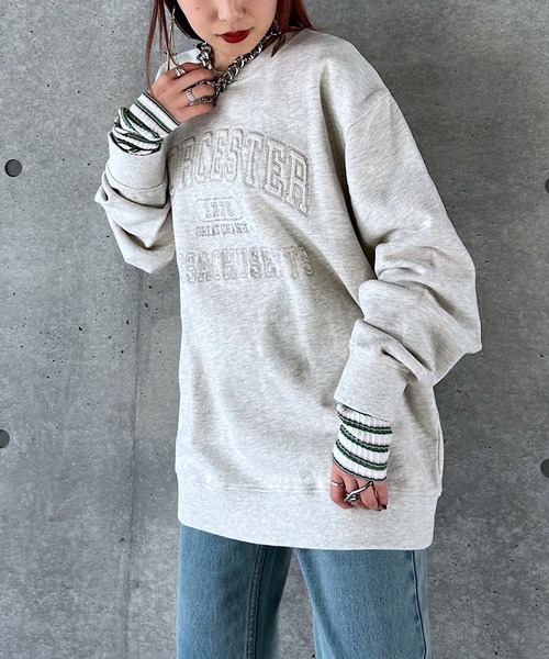 PAGEBOY（ページボーイ）の「カレッジミニウラケBIGスウェット（スウェット・レディース・コーラルピンク/スミクロ/オートミール・FREE）」の10枚目の写真